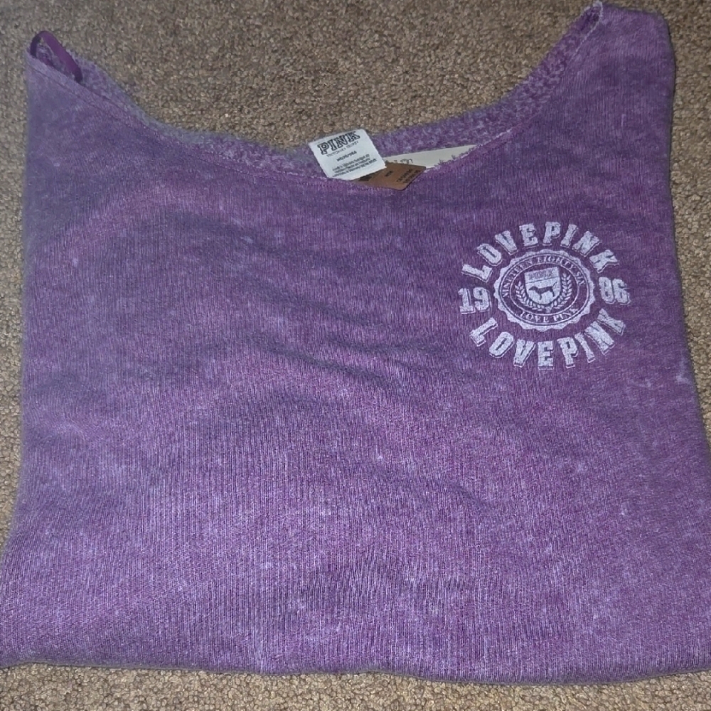 PINK Victoria's Secret Purple Cropped Cutoff Crewneck Sweatshirt Size Medium